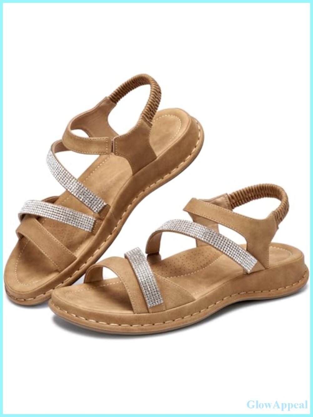 Womens Dressy Sandals Rhinestone Cross Strap Faux Leather Comfort Walking